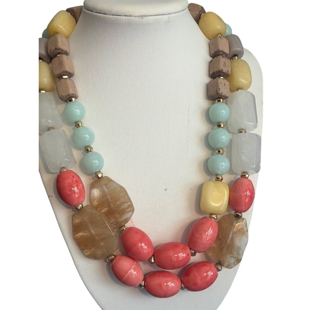 Loft Multi Color Chunky Bead Statement Necklace W… - image 1